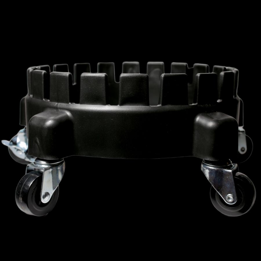 Base noire robuste sur roues pour déplacer sans effort vos seaux de lavage.