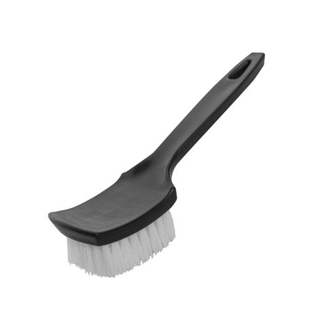 Tyre Cleaning Brush – Brosse à manche noir courbé long avec poils blancs rigides, pour nettoyage profond des rainures de pneus | Outil Auto | miio Store