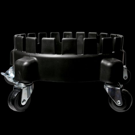 Base noire robuste sur roues pour déplacer sans effort vos seaux de lavage.