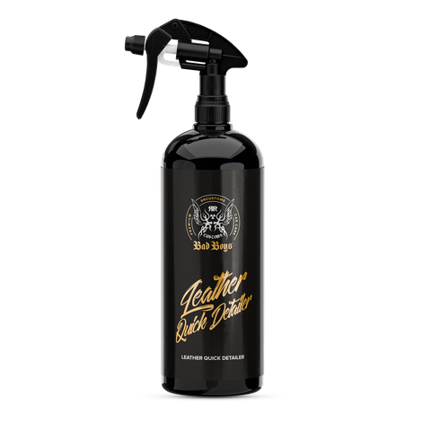 Leather Quick Detailer 1L – Black spray bottle with gold logo and label for leather care, front view | Leather Care | miio Store