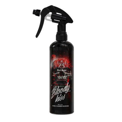 Wheel Cleaner Bleeding – Black spray bottle with dark gothic red label, iron-reactive formula turns red on brake dust | Car Detailing | miio Store
