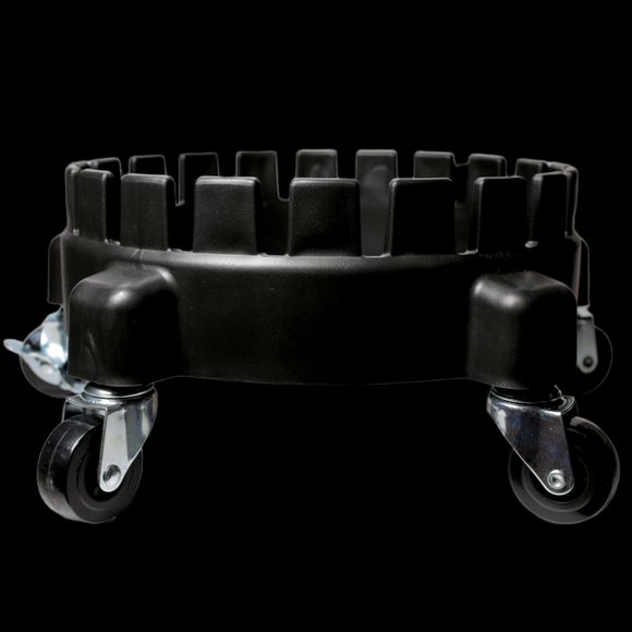Sturdy black base with wheels for effortless movement of car wash buckets.